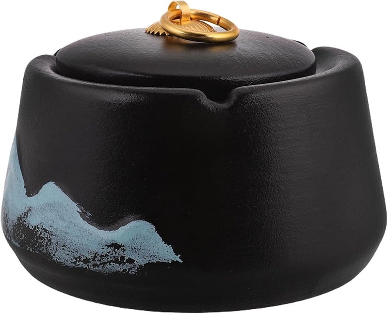 مطفأة سجائر خزفية إبداعية بغطاء، أنيقة وديكورية للمنزل والمكتب والسيارة، سهلة التنظيف - Image 1